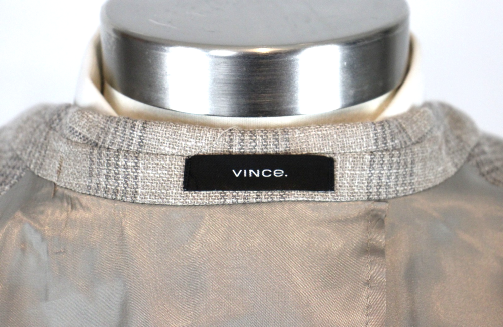 Vince Sport Coat 42 R Mens Tan Plaid Unstructured Wool Silk Linen Slim Blazer - Picture 12 of 13